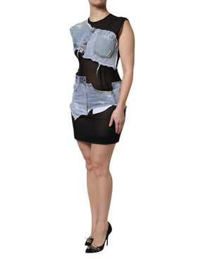 Dolce & Gabbana Schwarzblaues ärmelloses Denim-Minikleid