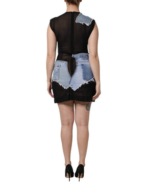 Dolce & Gabbana Schwarzblaues ärmelloses Denim-Minikleid