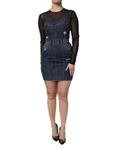 Dolce & Gabbana Schwarz-Blau Langärmeliges Denim-Minikleid
