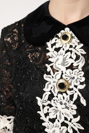 Dolce & Gabbana Schwarzes Minikleid mit floraler Spitze verschönert