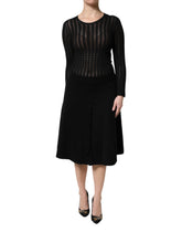 Dolce & Gabbana Schwarzes Midikleid aus Kaschmir mit langen Ärmeln in A-Linie