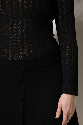 Dolce & Gabbana Schwarzes Midikleid aus Kaschmir mit langen Ärmeln in A-Linie