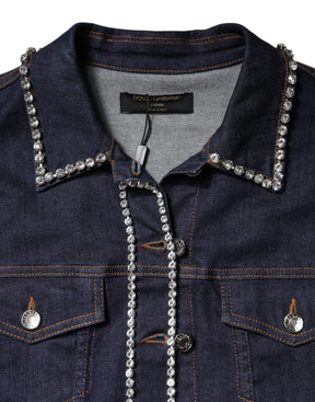 Dolce & Gabbana Blaue Denim-Baumwolljacke mit Kristallverzierung