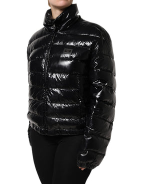 Dolce & Gabbana Schwarze Logo-Plakette Full Zip Pufferjacke