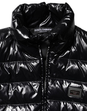 Dolce & Gabbana Schwarze Logo-Plakette Full Zip Pufferjacke