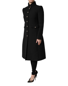 Dolce & Gabbana Schwarzer einreihiger Trenchcoat aus Wolle