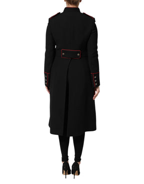 Dolce & Gabbana Schwarzer einreihiger Trenchcoat aus Wolle