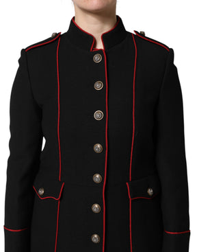 Dolce & Gabbana Schwarzer einreihiger Trenchcoat aus Wolle