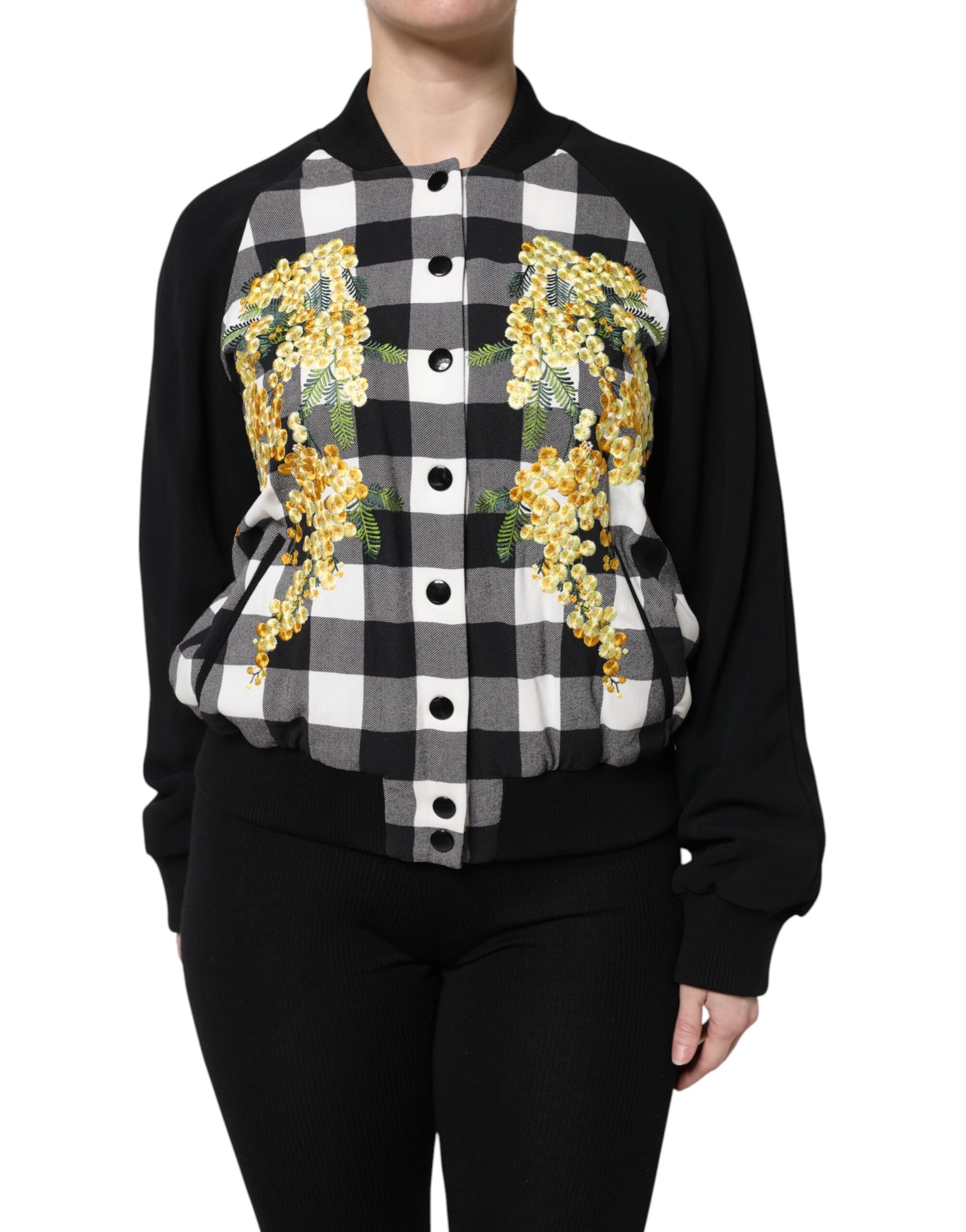 Dolce & Gabbana Schwarz Weiß Karo Floral Button Down Jacke