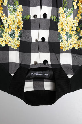 Dolce & Gabbana Schwarz Weiß Karo Floral Button Down Jacke