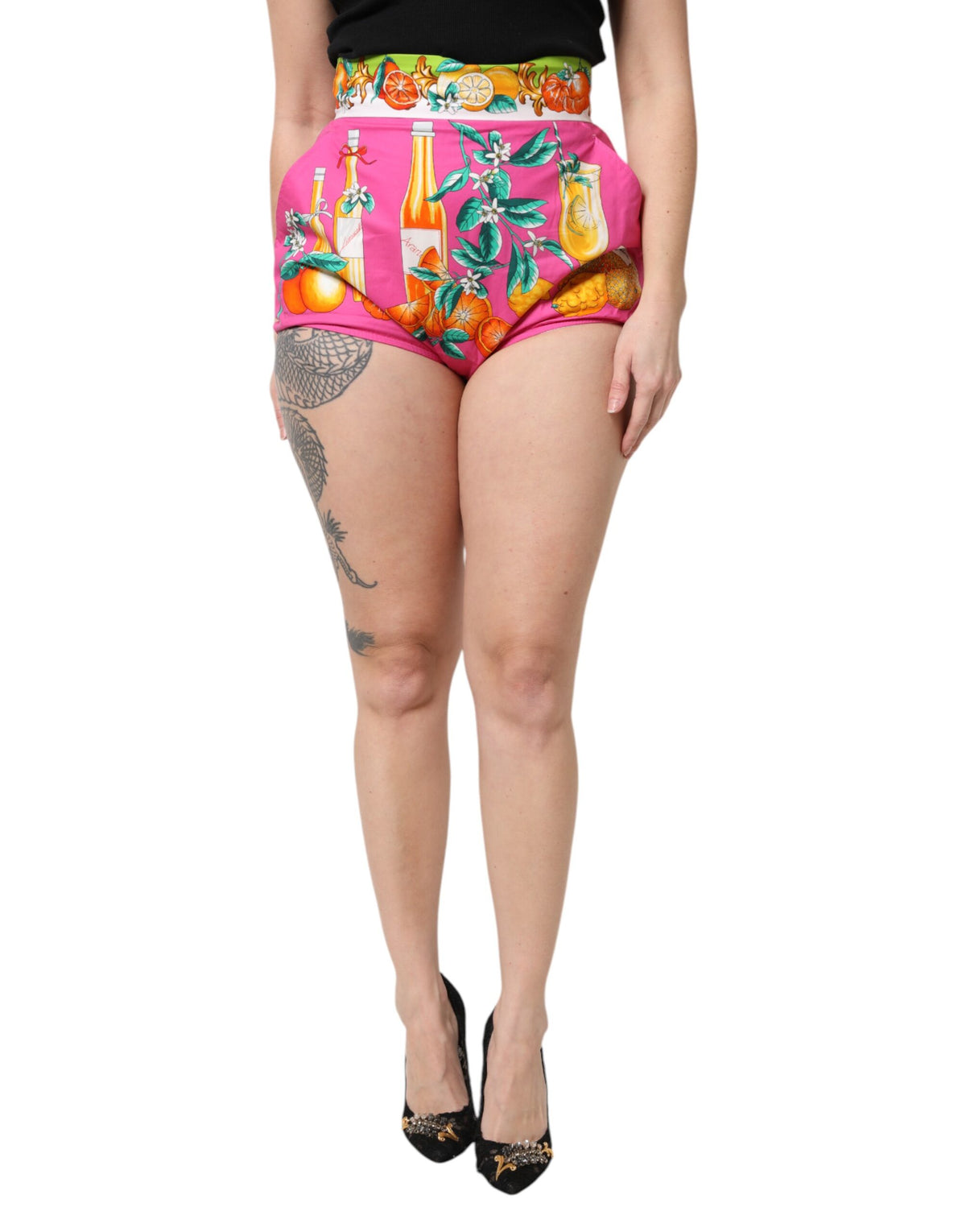 Dolce & Gabbana Rosa bedruckte Hot Pants mit hoher Taille Shorts