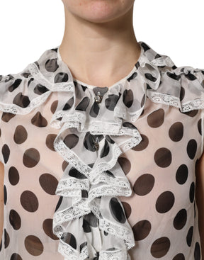 Dolce & Gabbana Weiß-schwarz gepunktetes ärmelloses Baumwoll-Top