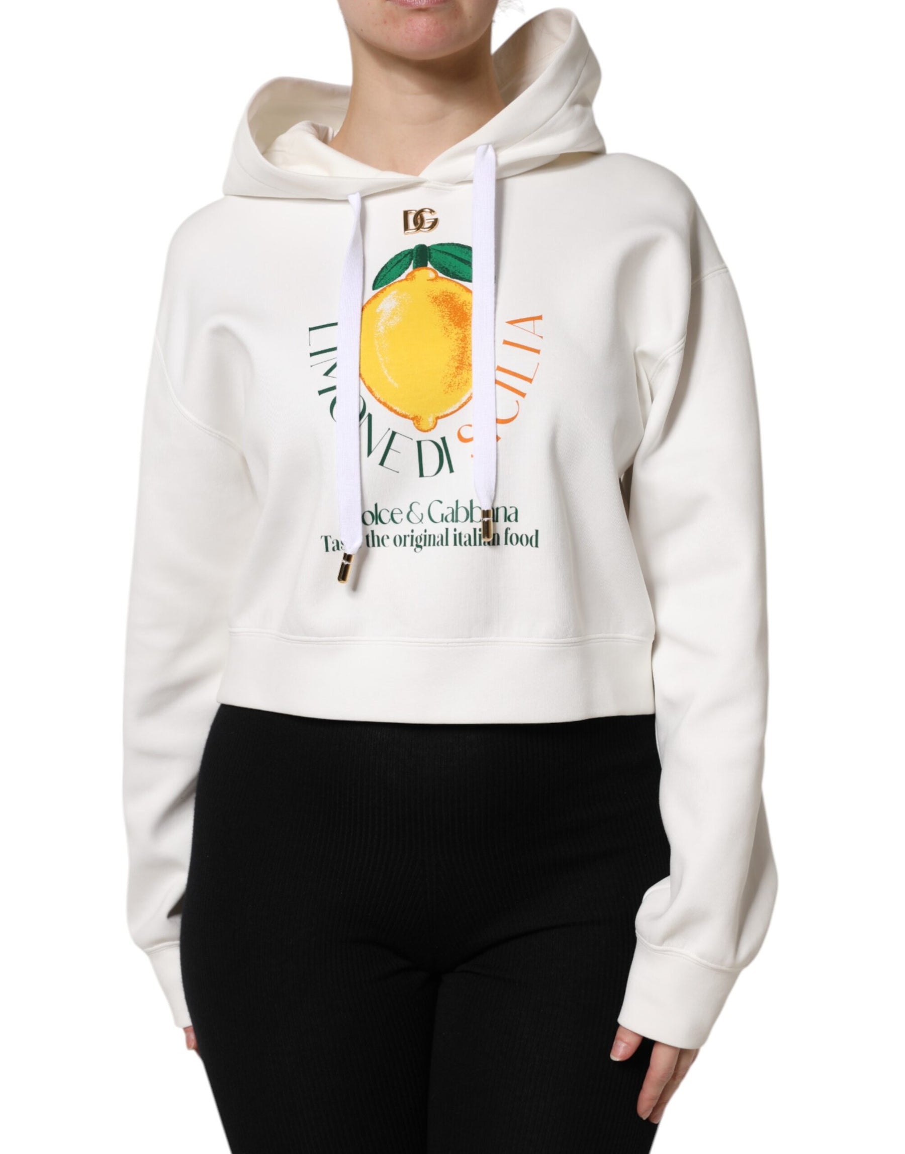 Dolce & Gabbana Elfenbeinfarbener Pullover aus Baumwolle mit Kapuze