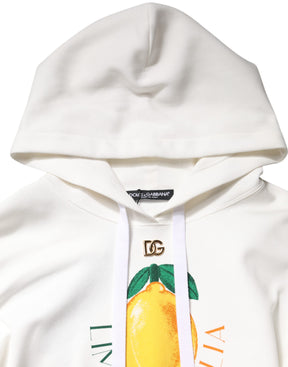 Dolce & Gabbana Elfenbeinfarbener Pullover aus Baumwolle mit Kapuze