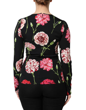 Dolce & Gabbana Schwarzes geblümtes langärmeliges Damenblusentop