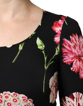 Dolce & Gabbana Schwarzes geblümtes langärmeliges Damenblusentop
