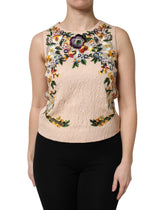 Dolce & Gabbana Beigefarbenes ärmelloses Tank-Top mit Blumenstickerei
