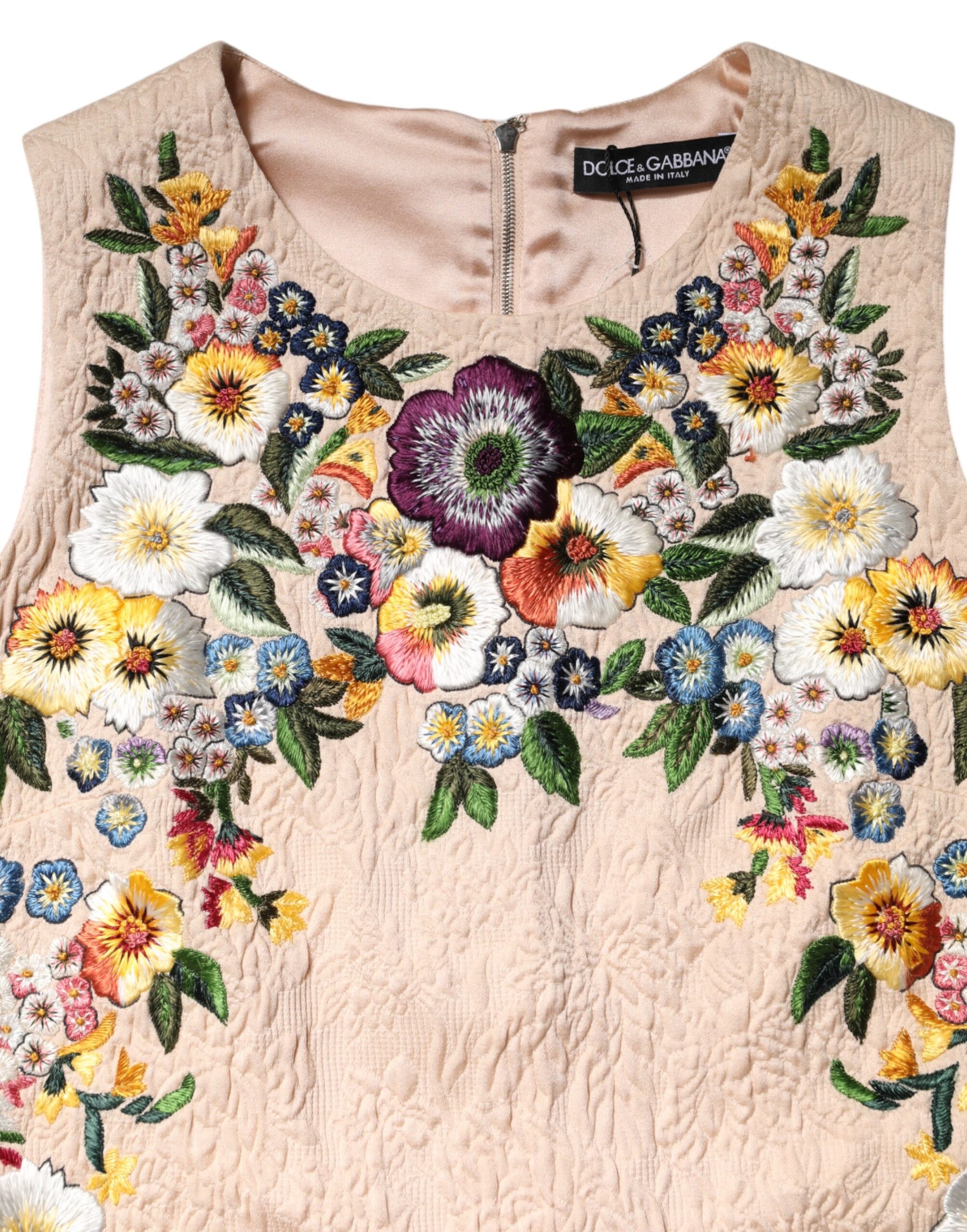 Dolce & Gabbana Beigefarbenes ärmelloses Tank-Top mit Blumenstickerei