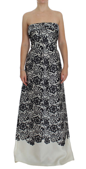 Dolce & Gabbana Weißes geblümtes Seidenkorsett-Maxikleid aus Spitze