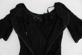 Dolce & Gabbana Schwarzes geblümtes langes Bodycon-Maxi-Kleid aus Spitze