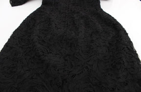 Dolce & Gabbana Schwarzes geblümtes langes Bodycon-Maxi-Kleid aus Spitze