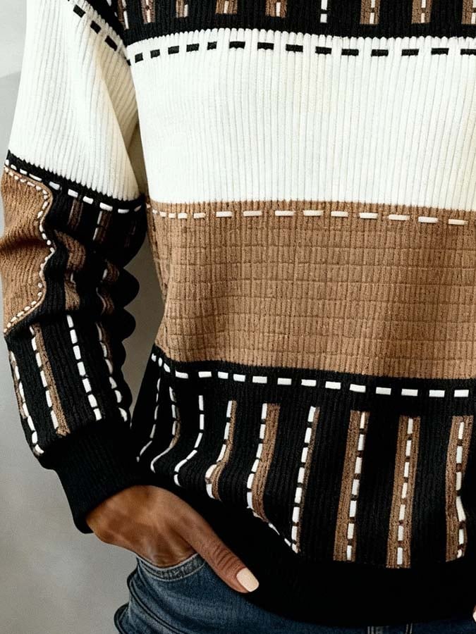 Kuscheliger Winter Color Block Pullover Damen Oversize