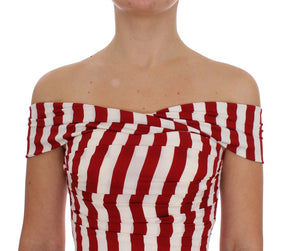 Dolce & Gabbana Rot-Weißes Seiden-Stretchkleid