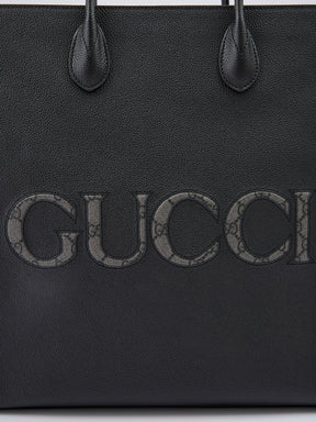 Gucci Schwarzes Leder Logo Medium Tote Bag