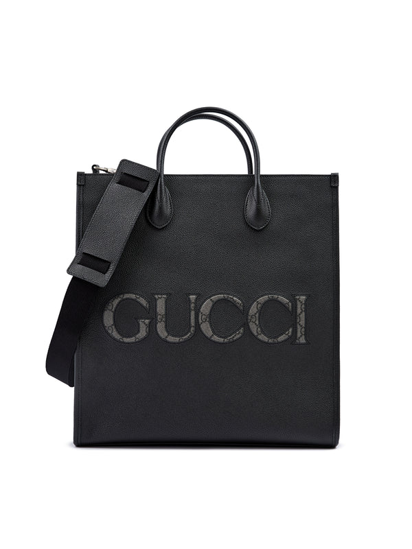 Gucci Schwarzes Leder Logo Medium Tote Bag