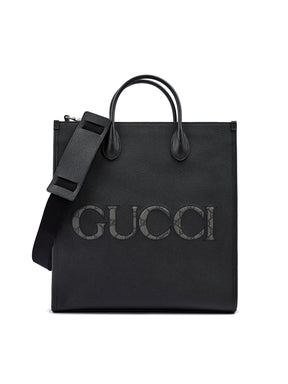 Gucci Schwarzes Leder Logo Medium Tote Bag