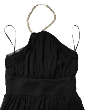 Marciano by Guess Schwarzes ärmelloses langes Kleid aus Tüll und Perlen