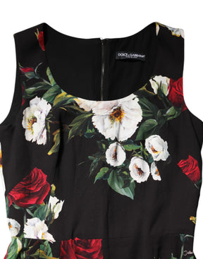 Dolce & Gabbana Schwarzes ärmelloses Etuikleid mit Blumendruck
