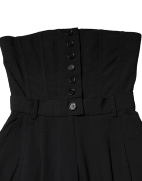 Dolce & Gabbana Schwarzer trägerloser Strampler aus Wolle Jumpsuit Kleid