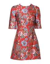 Dolce & Gabbana Rotes, geblümtes Jacquard-Minikleid in A-Linie