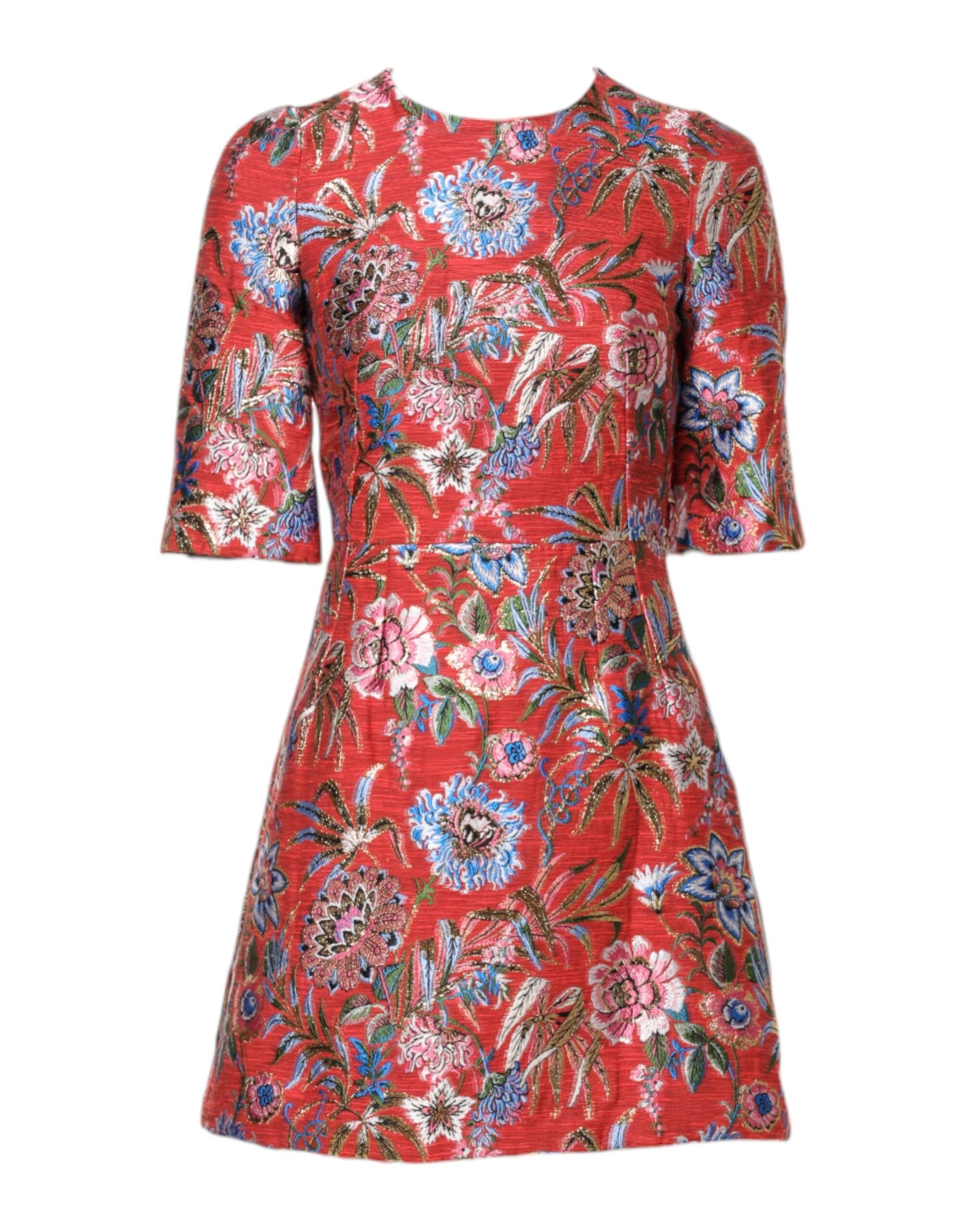 Dolce & Gabbana Rotes, geblümtes Jacquard-Minikleid in A-Linie