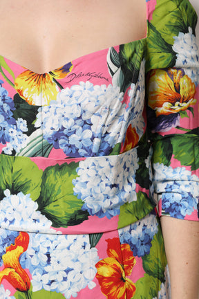 Dolce & Gabbana Multicolor Floral plissiertes Etuikleid Midikleid