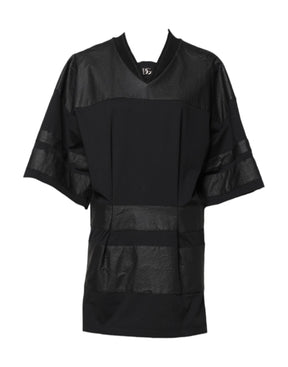 Dolce & Gabbana Schwarzes Baumwoll-T-Shirt mit kurzen Ärmeln und V-Ausschnitt