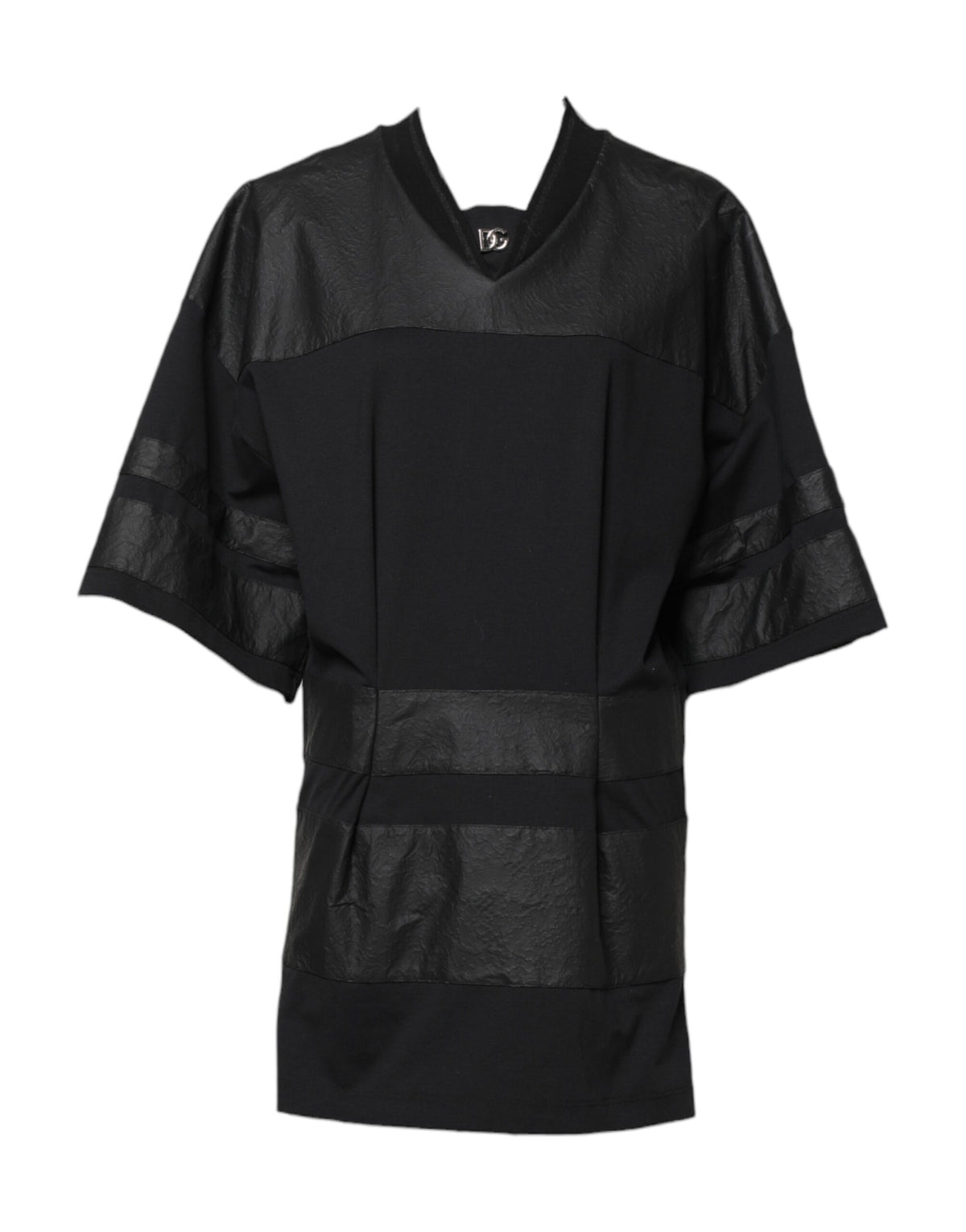 Dolce & Gabbana Schwarzes Baumwoll-T-Shirt mit kurzen Ärmeln und V-Ausschnitt