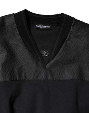 Dolce & Gabbana Schwarzes Baumwoll-T-Shirt mit kurzen Ärmeln und V-Ausschnitt