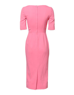 Dolce & Gabbana Rosa Viskose Kurzarm-Midikleid mit Etui