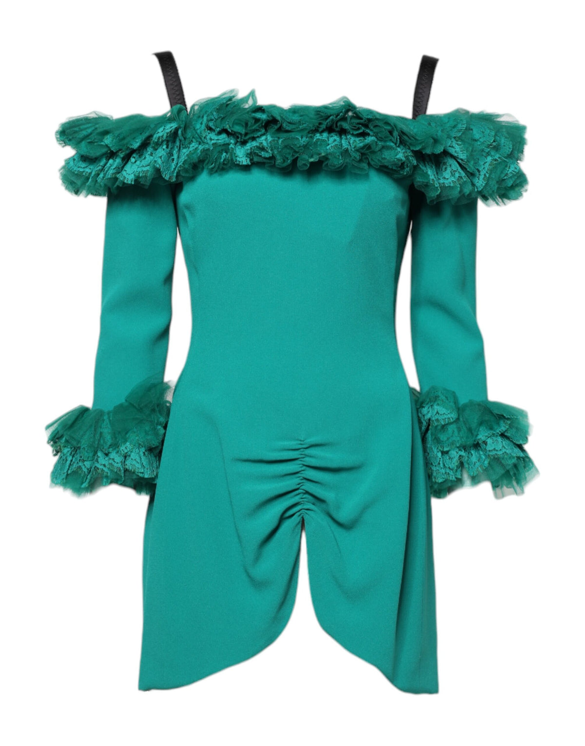 Dolce & Gabbana Grünes schulterfreies Etuikleid mit Spitze