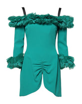 Dolce & Gabbana Grünes schulterfreies Etuikleid mit Spitze