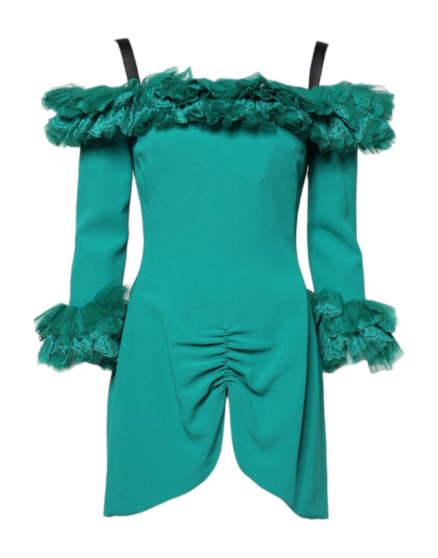 Dolce & Gabbana Grünes schulterfreies Etuikleid mit Spitze