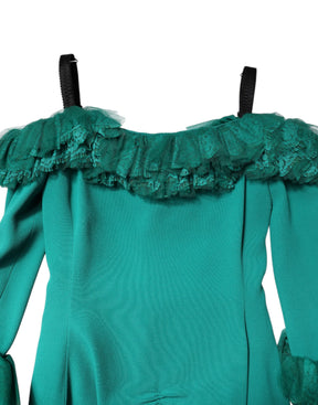 Dolce & Gabbana Grünes schulterfreies Etuikleid mit Spitze
