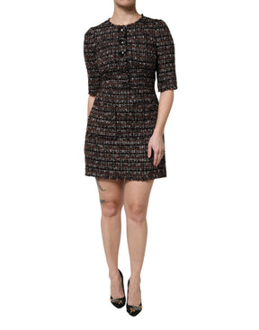 Dolce & Gabbana Braunes Tweed-Minikleid mit kurzen Ärmeln und A-Linie