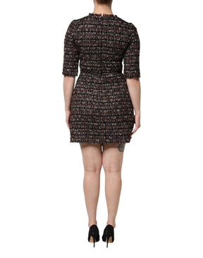 Dolce & Gabbana Braunes Tweed-Minikleid mit kurzen Ärmeln und A-Linie