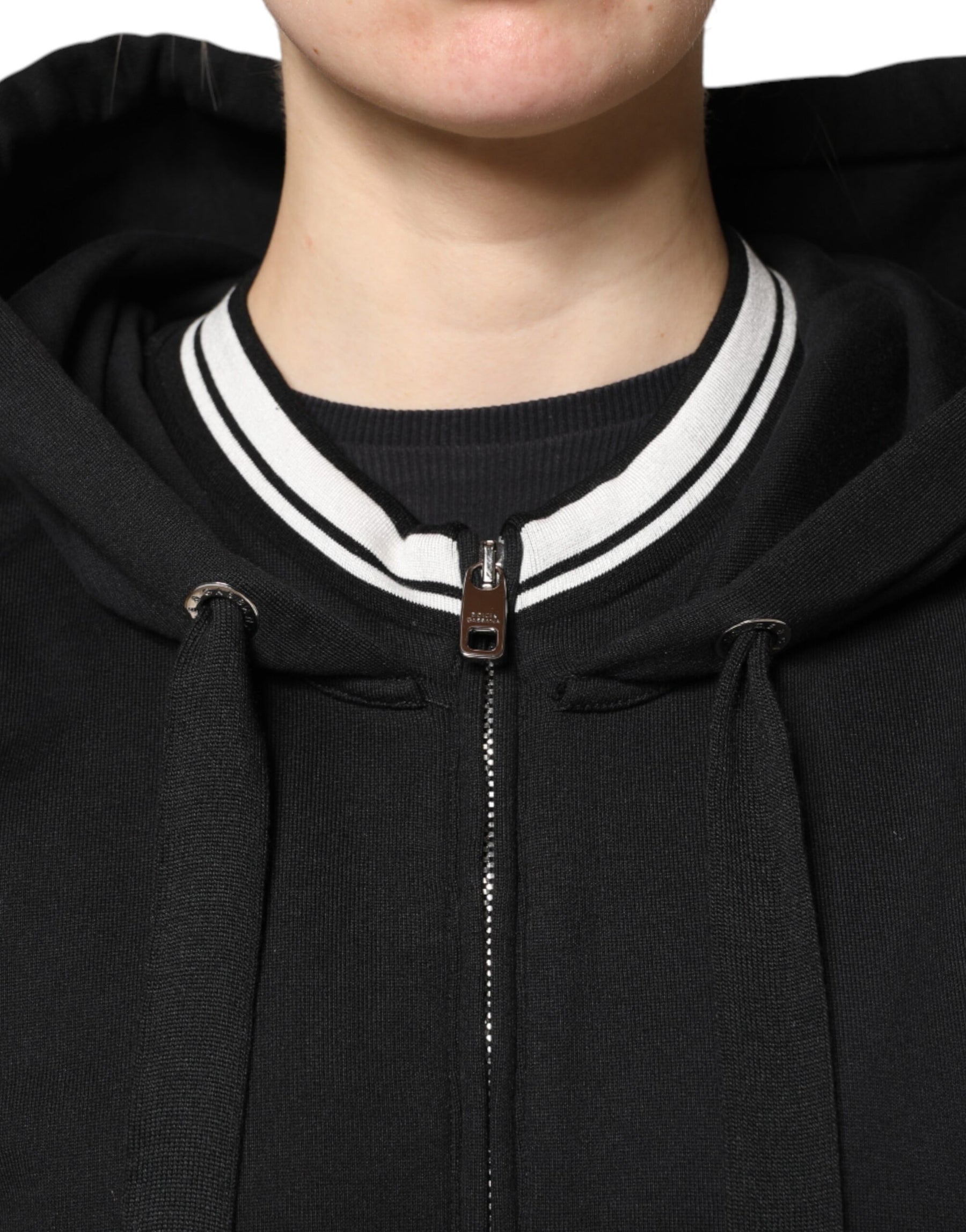 Dolce & Gabbana Schwarzes Baumwoll-Sweatshirt mit Kapuze und Reißverschluss Pullover