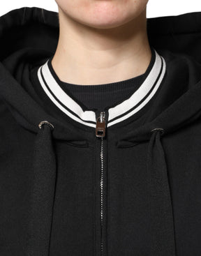 Dolce & Gabbana Schwarzes Baumwoll-Sweatshirt mit Kapuze und Reißverschluss Pullover