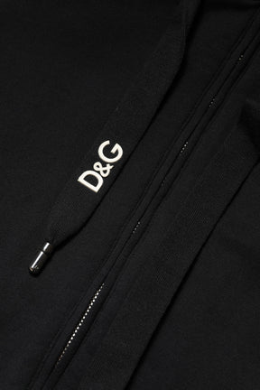 Dolce & Gabbana Schwarzes Baumwoll-Sweatshirt mit Kapuze und Reißverschluss Pullover
