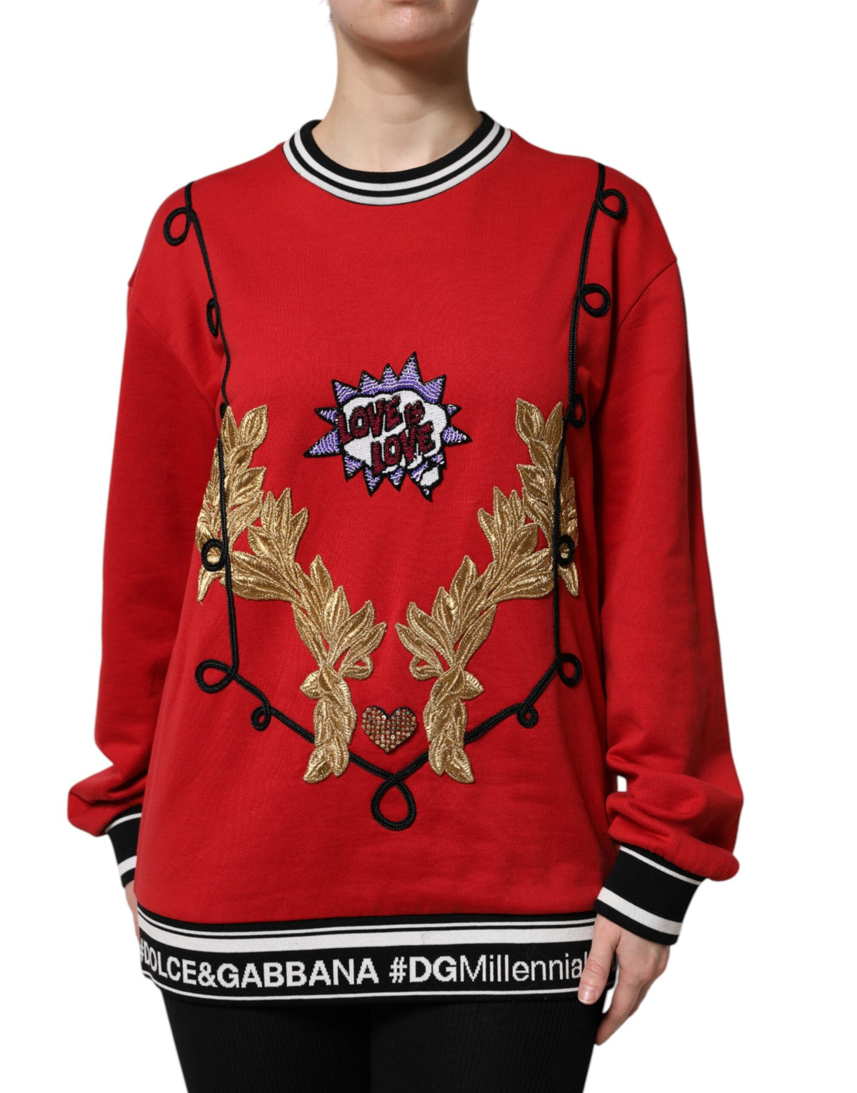 Dolce & Gabbana Roter Cotton Queen Pullover mit Pailletten